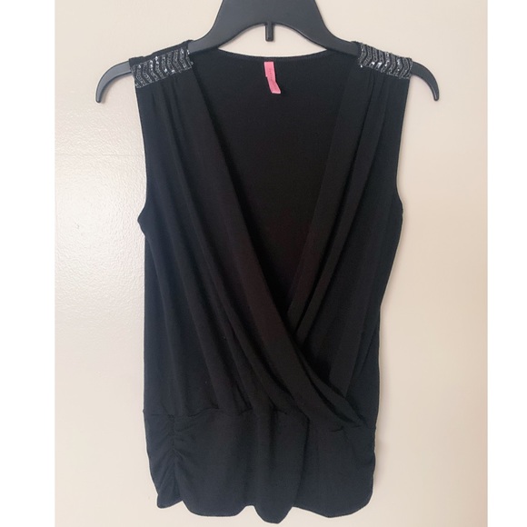 Eight Sixty Tops - Vintage cross front knit top with sequins on shoulders